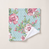 Trendy niedliche feminine Rose mit dotblauen Muste Badhandtuch Set (Waschlappen)