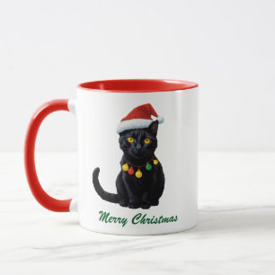 Trendy Niedliche Weihnachtsschwarze Katze in Weihn Tasse