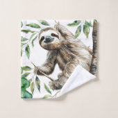 Trendy Niedlicher Faultier in einem Baum Badhandtuch Set (Waschlappen)