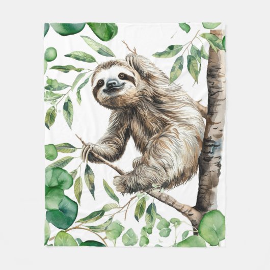 Trendy Niedlicher Faultier in einem Baum Fleecedecke (Vorderseite)