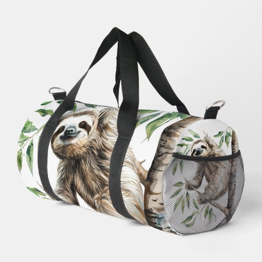 Trendy Niedlicher Faultier in einer Baumeigenschaf Duffle Bag (Rechte Ecke)