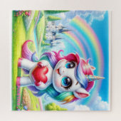 Trendy niedliches Einhorn mit Herz und Regenbogen Puzzle (Horizontal)