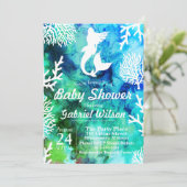 Trendy Ocean Hues White Mermaid & Corals Einladung (Stehend Vorderseite)