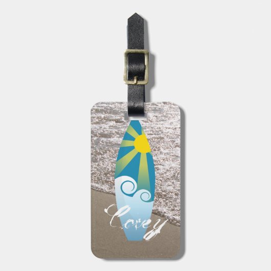 Trendy Ocean Surfboard Graphic Foto Beach Gepäckanhänger (Vorderseite vertikal)