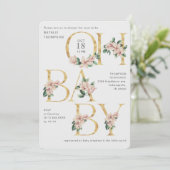 Trendy Oh Baby Magnolia Lila Blush Baby Dusche Einladung (Stehend Vorderseite)