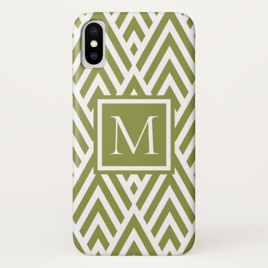 Trendy Olive Green Monogram Diamond Muster Case-Mate iPhone Hülle (Rückseite)