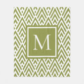 Trendy Olive Green Monogram Diamond Muster Fleecedecke (Vorderseite)