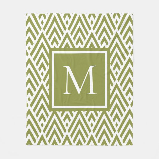 Trendy Olive Green Monogram Diamond Muster Fleecedecke (Vorderseite)
