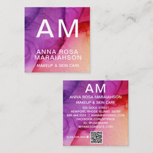 *~* Trendy Ombre Abstraktes Künstlerisches QR-LOGO Quadratische Visitenkarte (Vorne/Hinten)