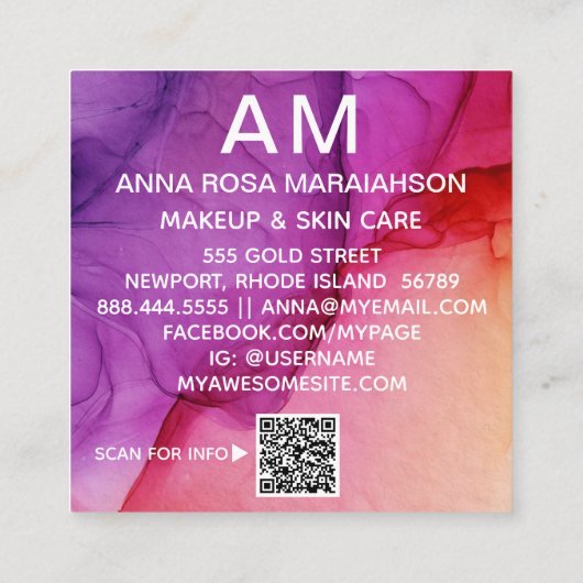 *~* Trendy Ombre Abstraktes Künstlerisches QR-LOGO Quadratische Visitenkarte (Rückseite)