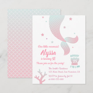Trendy Ombre Mermaid Schwanz Girls Geburtstagspart Einladung