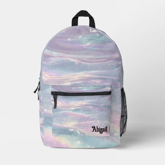 Trendy Opal Iridescent Holographic School Backpack Bedruckter Rucksack (Vorderseite)