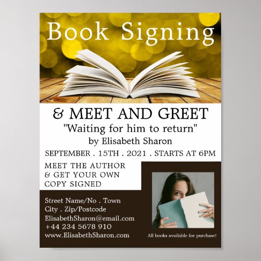 Trendy Open Book, Writers Book Signing Advertising Poster (Vorne)