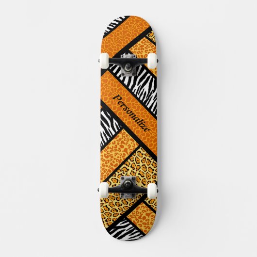 Trendy Orange African Animal Print mit Namen Skateboard (Vorderseite)
