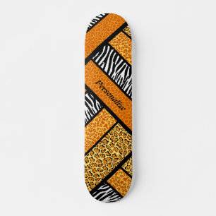 Trendy Orange African Animal Print mit Namen Skateboard