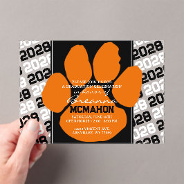 Trendy Orange & Black Abschluss Pawprint Clear Acryleinladungen