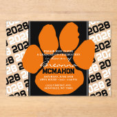 Trendy Orange & Black Abschluss Pawprint Clear Acryleinladungen (Vorderseite)