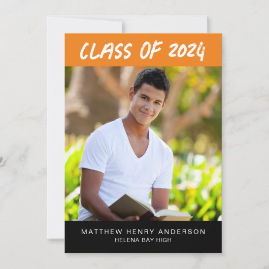 Trendy Orange Black Fotos Abschluss Einladung (Vorderseite)