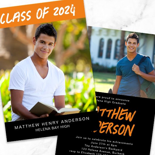 Trendy Orange Black Fotos Abschluss Einladung