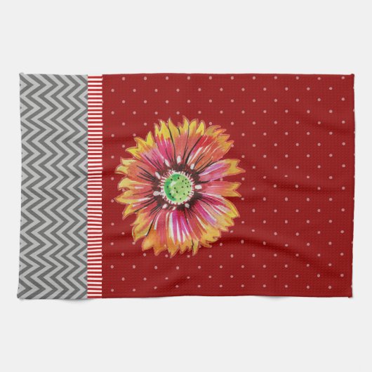 Trendy Orange Blume Dark Red Gray Kitchen Handtuch (Horizontal)