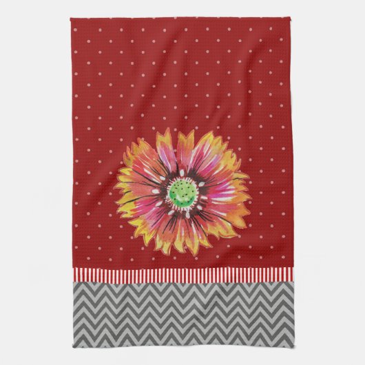 Trendy Orange Blume Dark Red Gray Kitchen Handtuch