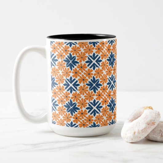 Trendy Orange Blume Zweifarbige Tasse (Mit Donut)