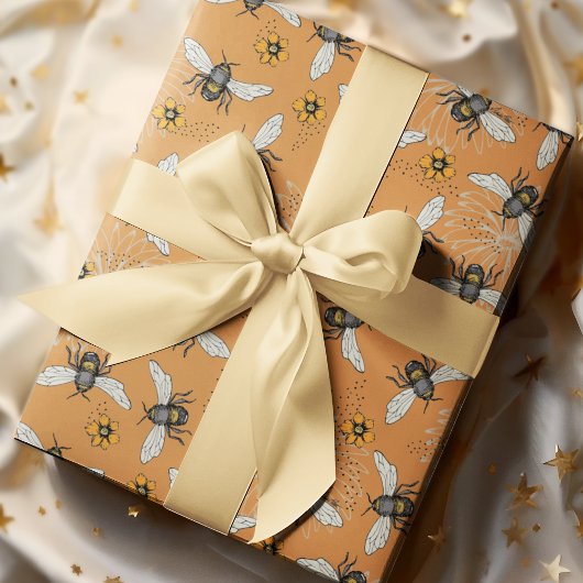 Trendy Orange Buzzing Honeybee für Frühjahr und So Geschenkpapier