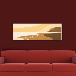 Trendy Orange Digital Art Seascape Canvas Print Leinwanddruck