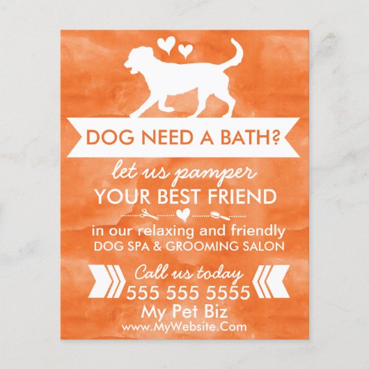 Trendy Orange Dog Grooming Flyer - personalisierba (Vorne)