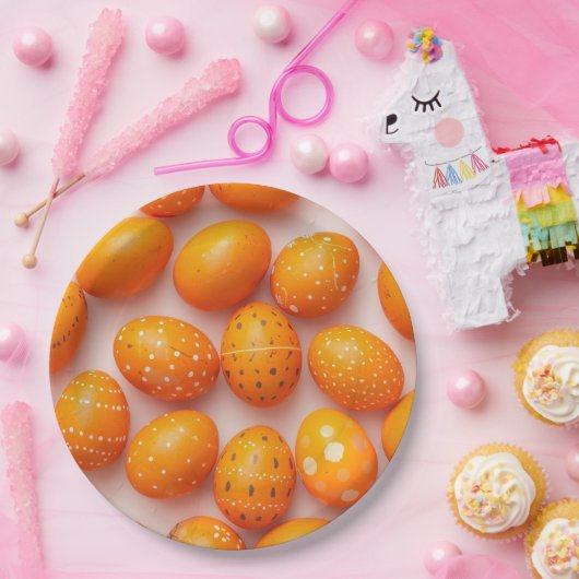 Trendy Orange Easter Eggs Pattern Paper Pappteller (Party)