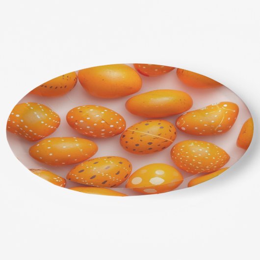 Trendy Orange Easter Eggs Pattern Paper Pappteller (Schrägansicht)