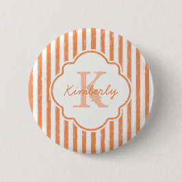 Trendy Orange Painted Stripes Monogramm und Name Button
