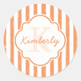 Trendy Orange Painted Stripes Monogramm und Name Runder Aufkleber