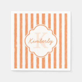 Trendy Orange Painted Stripes Monogramm und Name Serviette