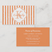 Trendy Orange Painted Stripes Monogramm und Name Visitenkarte (Vorne/Hinten)