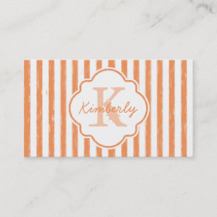 Trendy Orange Painted Stripes Monogramm und Name Visitenkarte