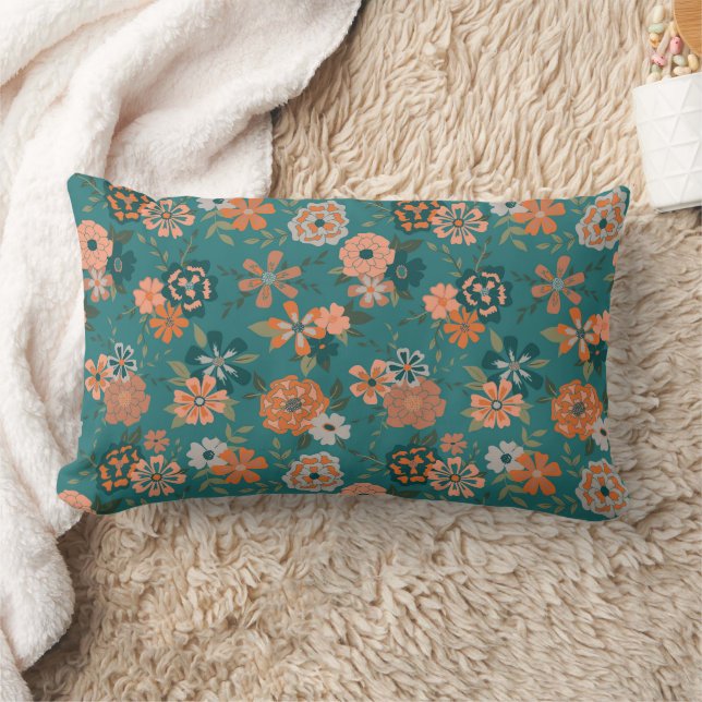Trendy Orange Pattern Blume Lendenkissen (Decke)