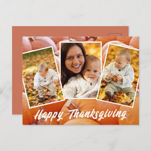 Trendy Orange Red Family Foto Erntedank Postkarte (Vorne/Hinten)