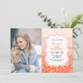 Trendy Orange Streifen Blumenrahmen Foto Geburtsta Einladung (Stehend Vorderseite)
