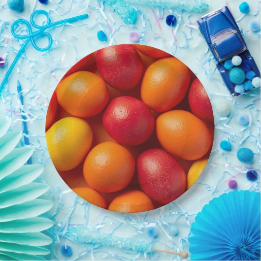 Trendy orange&yellow Easter Eggs Pattern Paper Pappteller (Party)