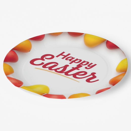 Trendy Orange & Yellow Easter Eggs Pattern Paper Pappteller (Schrägansicht)