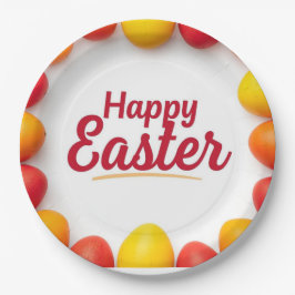 Trendy Orange & Yellow Easter Eggs Pattern Paper Pappteller