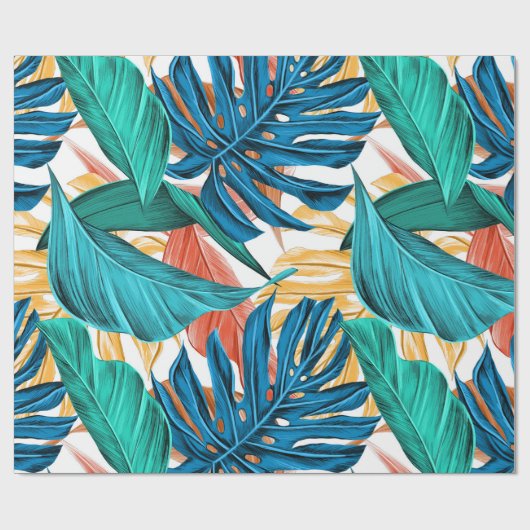 Trendy Orange Yellow Green Tropical Dschungel Blät Geschenkpapier (Flach)