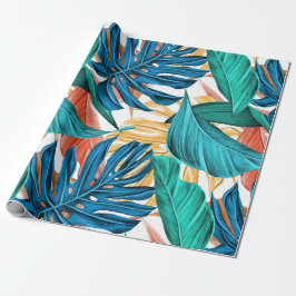 Trendy Orange Yellow Green Tropical Dschungel Blät Geschenkpapier