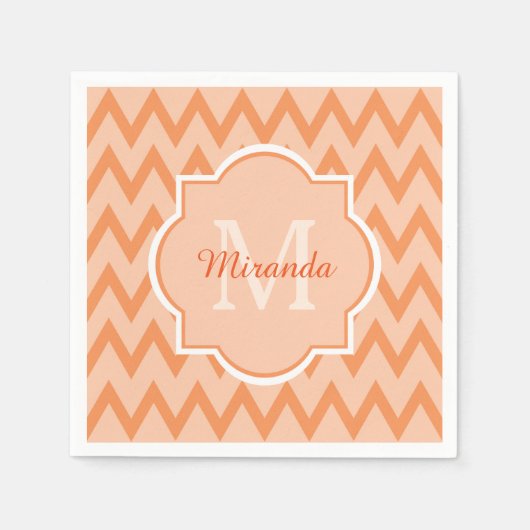 Trendy Orange Zickzack Zigzag Name und Monogram Serviette (Vorderseite)