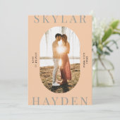 Trendy Oval Foto Moderne Save the Date Card Einladung (Stehend Vorderseite)