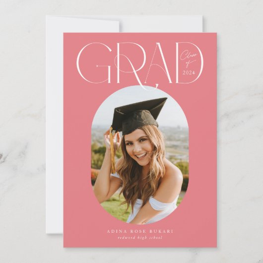 Trendy Oval One Foto Rosa Abschluss Ankündigung (Vorderseite)