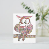 Trendy Owl - Abstrakt Art Ink Zeichnend Postkarte (Stehend Vorderseite)