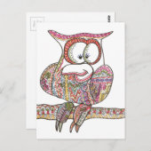 Trendy Owl - Abstrakt Art Ink Zeichnend Postkarte (Vorne/Hinten)