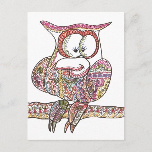 Trendy Owl - Abstrakt Art Ink Zeichnend Postkarte (Vorderseite)